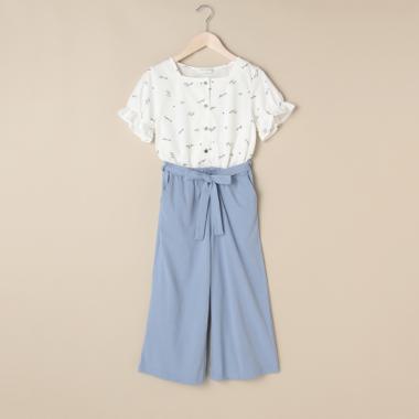 接触冷感 前ボタン総柄ブラウス×ワイドパンツルームウェアセット