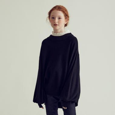 【AMI】 レースつき裏編みラウンドニット