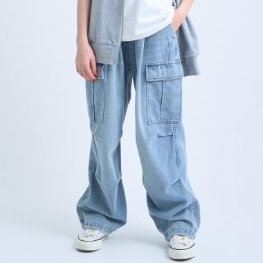 【130cmあり】デニムカーゴパンツ