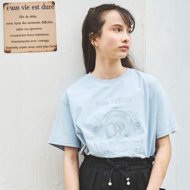 【130cmあり】【接触冷感】レースモチーフ刺しゅうTシャツ