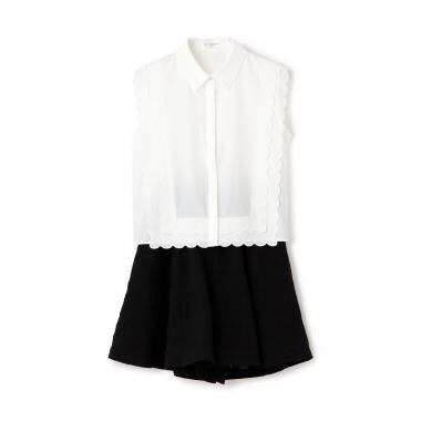 【機能素材】UV/遮熱/接触冷感/スカラップブラウスセットアップ