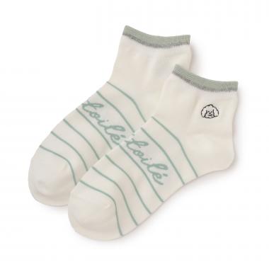 犬刺しゅう+ライン入り短丈ソックス