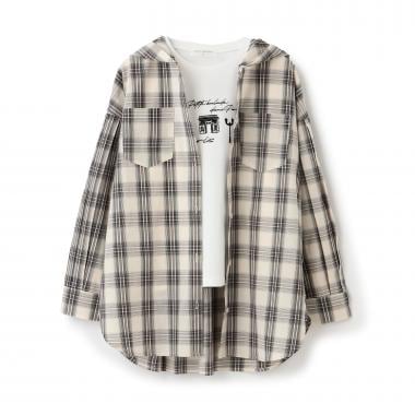 【130cmあり】チェックシャツ×インナーTシャツセット