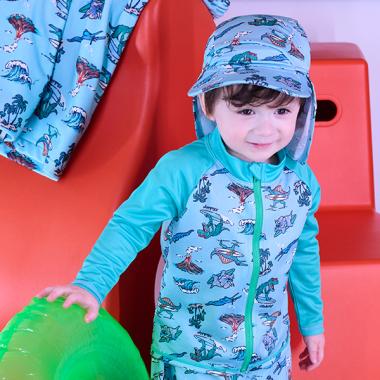 【SWIM】恐竜総柄長袖ラッシュガード