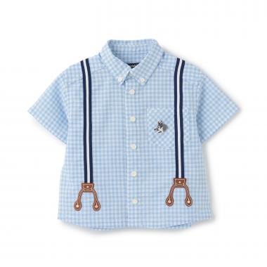 サスペンダー風チェック半袖ボタンダウンシャツ