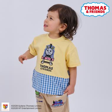 【トーマス】チェック切替半袖Tシャツ