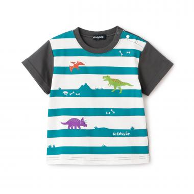 【人気商品再入荷】【直営店で取り扱い無し】恐竜プリントボーダー半袖Tシャツ
