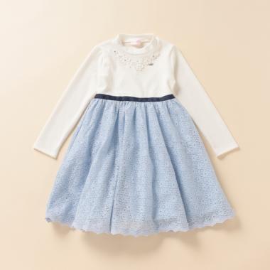 レースドッキングテレコワンピース