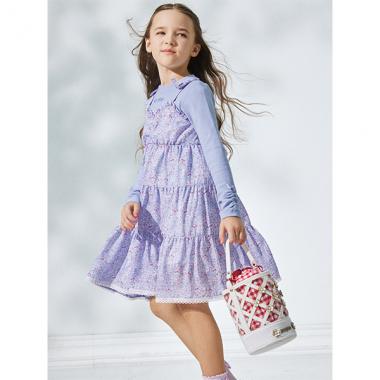 小花柄ティアードワンピース×テレコTシャツセット