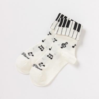 抗菌防臭 ピアノ柄折り返しクルーソックス