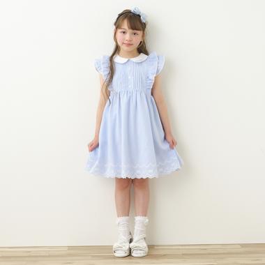 衿つき肩フリルストライプワンピース