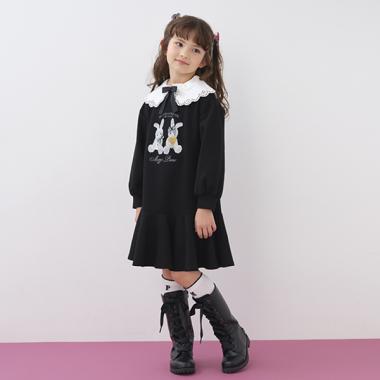 ウサギ転写プリント　衿つきカットワンピース