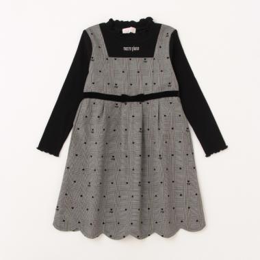 【人気商品再入荷】【直営店で取り扱い無し】チェックハート柄　ドッキングワンピース