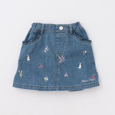 【人気商品再入荷】【直営店で取り扱い無し】デニム裾刺しゅう　台形スカート