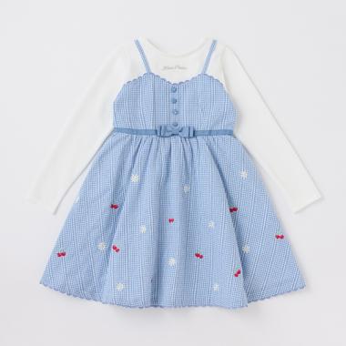 【人気商品再入荷】【直営店で取り扱い無し】チェリー刺しゅう　ドッキングワンピース