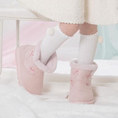 ビジューリボン　ムートン風ブーツ