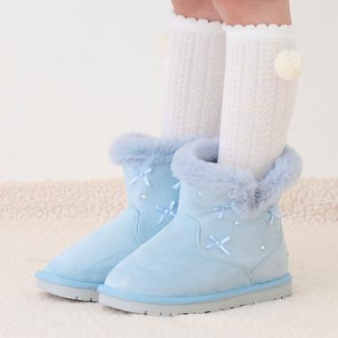 ビジューリボン　ムートン風ブーツ