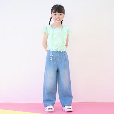 チャームつき　接触冷感デニムワイドパンツ