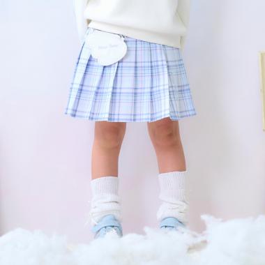 エンジェルポーチつき　チェック・デニム　プリーツスカパン