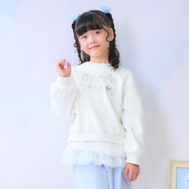ラインストーンロゴトレーナー＆裾チュールTシャツセット