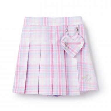 ハートポーチつき　ラップ風チェック　キュロットスカート