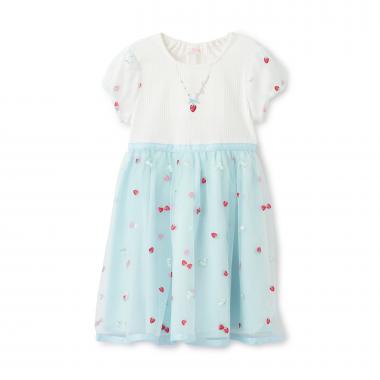 イチゴ刺しゅうチュール　ドッキングワンピース