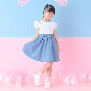 肩開き半袖Tシャツ＆星キャミワンピースセット