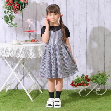 裾スカラップ半袖Tシャツ＆イチゴキャミワンピースセット