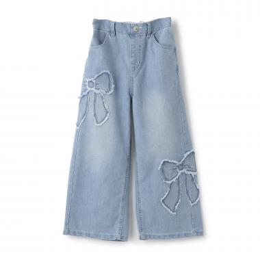 リボンアップリケ　デニムパンツ