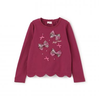 【人気商品再入荷】【直営店で取り扱い無し】チェックリボンいっぱい　長袖Tシャツ