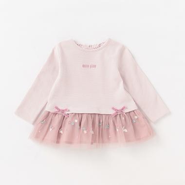 【人気商品再入荷】【直営店で取り扱い無し】ウサギ刺繍チュール切替長袖Ｔシャツ