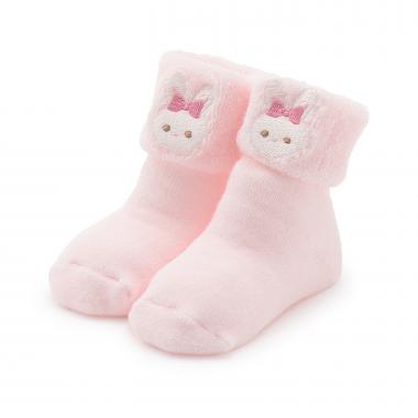ウサギアップリケつき　折り返しソックス