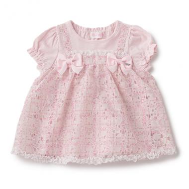 小花柄レースリボンつき重ね着風チュニック