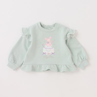 肩フリル　ケーキ刺しゅうトレーナー