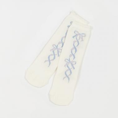 バレエレースアップリボン柄　ハイソックス【日本製】