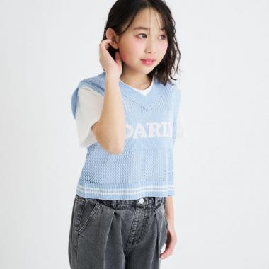 【洗える】メッシュニットベスト＋半袖Tシャツ