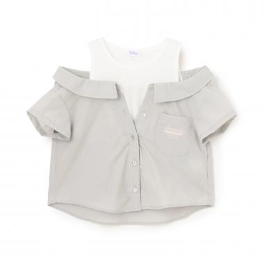 【別注】肩あきシャツドッキングトップス