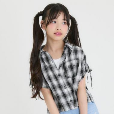 【3way】袖ドロストチェックシャツ＋タンクトップSET