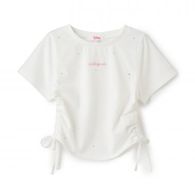 ラインストーン脇ドロストTシャツ