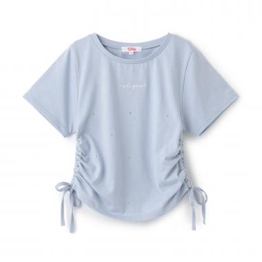 ラインストーン脇ドロストTシャツ