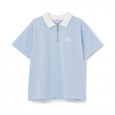 【接触冷感】バックハート衿つきハーフZIP半袖T