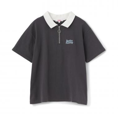 【接触冷感】バックハート衿つきハーフZIP半袖T