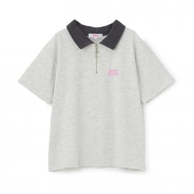 【接触冷感】バックハート衿つきハーフZIP半袖T