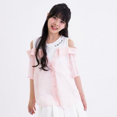 肩あきシアーチェックドッキングシャツ2