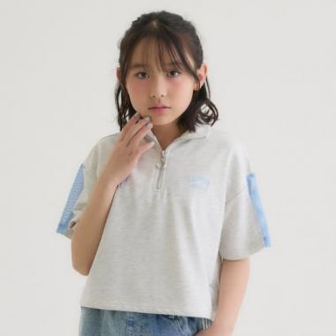 袖メッシュハーフジップ半袖Tシャツ2