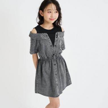 肩あきドッキングシャツワンピース2