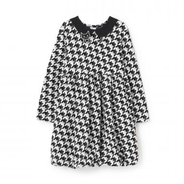 ネコ千鳥柄ジャガードバルーンワンピース