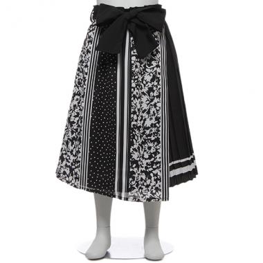 パッチワーク風ラップアシンメトリーミディスカート