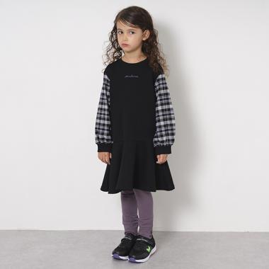 袖チェックカットワンピース