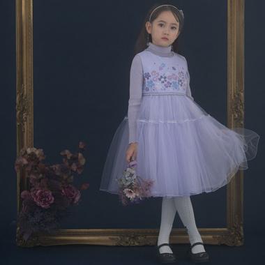 【Premium】花刺しゅうティアードチュールドレス